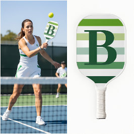 Trendgrüne Streifen Monogramm Pickleball Schläger