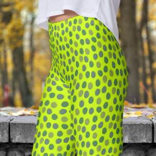 Trendgrüne und Limone Polka Dot Pattern Leggings