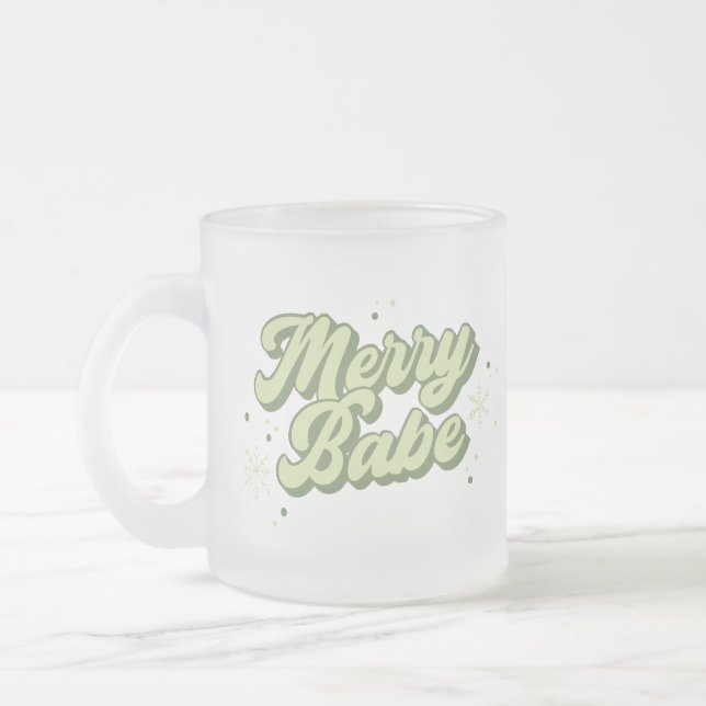 Trendgrüner Merry-Babe-Schriftart mit Schneeflocke Mattglastasse (Links)