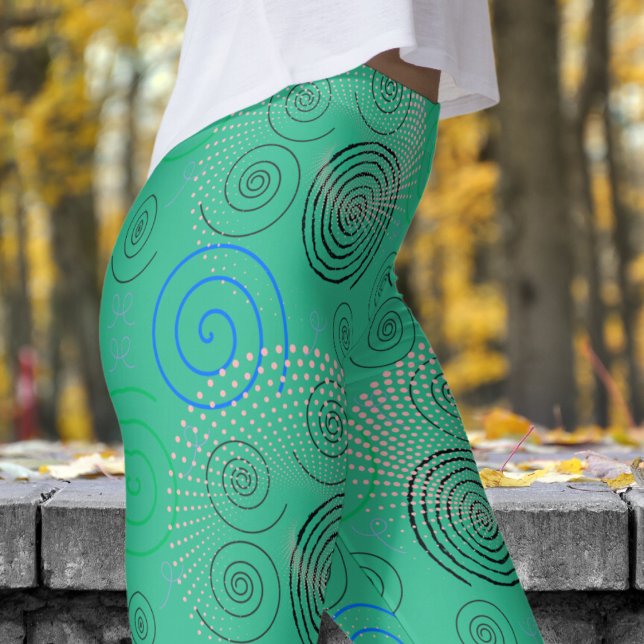 Trendgrünes Hypnotic Wirbel-Muster Leggings (Hypnotic Swirls on Green)