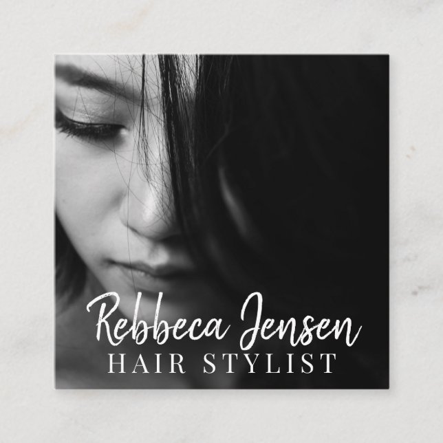 Trendhaar Stylistin Foto Quadratische Visitenkarte (Vorderseite)