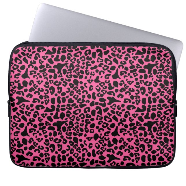 Trendheiß rosa und schwarz, moderne Leopardendruck Laptopschutzhülle (Vorderseite)