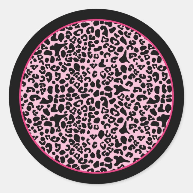 Trendheiß rosa und schwarz, moderne Leopardendruck Runder Aufkleber (Vorderseite)
