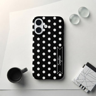 Trendig Chic Polka Dots Benutzername Schwarz und W iPhone 16 Hülle