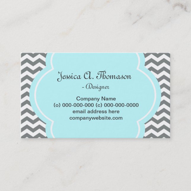 Trendig, elegant, modern grau-weiß Zickzack Visitenkarte (Vorderseite)