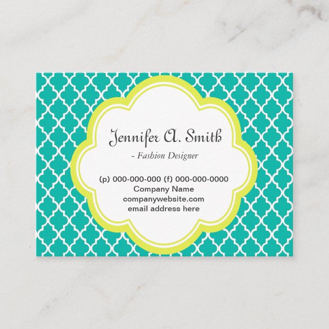 trendig, hübsch, klassisch, gelb, aquamarin, Quart Visitenkarte (Vorderseite)