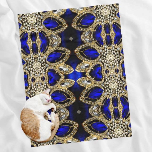 trendig-stylisches türkisfarbenes Gold, silberblau Fleecedecke (trendy stylish turquoise gold silver deep blue fleece blanket)