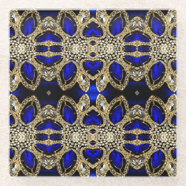 trendig-stylisches türkisfarbenes Gold, silberblau Glasuntersetzer (Vorderseite)