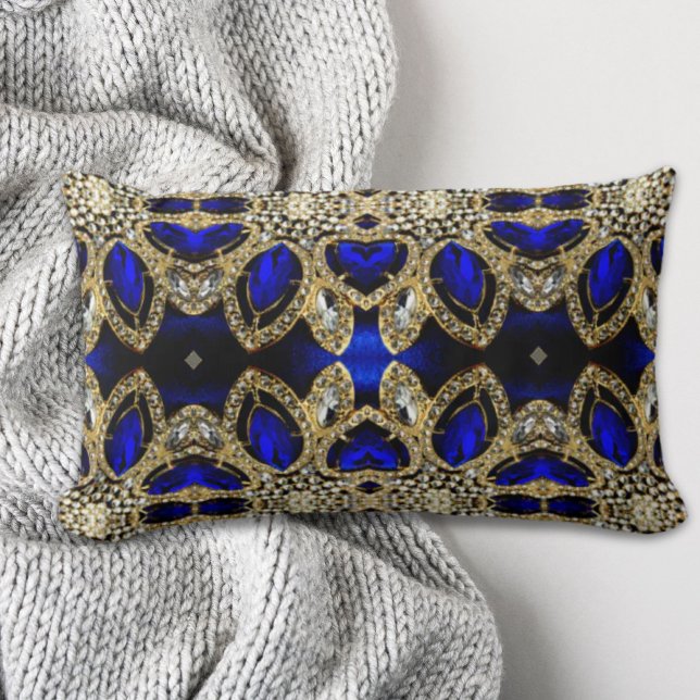 trendig-stylisches türkisfarbenes Gold, silberblau Lendenkissen (trendy stylish turquoise gold silver deep blue lumbar pillow)