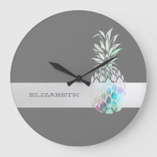 Trendig süße Ananas, Streifen -P Große Wanduhr