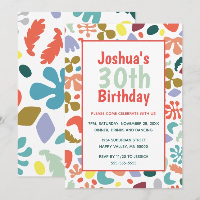 Trendige 30. Geburtstag Individuelle Name Details Einladung (Vorne/Hinten)