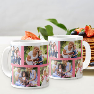 Trendige 8-Bilder-Mauerwerk-Gitter-Rosa-Foto Jumbo-Tasse