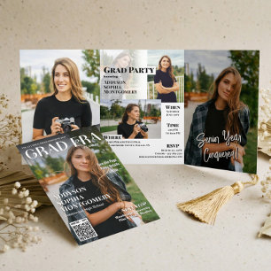 Trendige Abschluss-Magazin-Fotocollage der Grad Er Dreifach Gefaltete Einladung