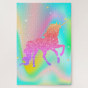 Trendige Abstrakte Farbige Sterne Glitzer Einhorn Puzzle