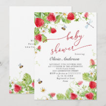 Trendige Aquarell-Wiesen-Erdbeer-Baby-Party