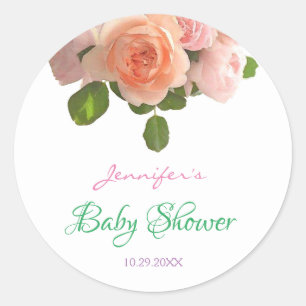 Trendige Baby Dusche Wasserfarben Rose handschrift Runder Aufkleber