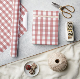 Trendige Babyparty Rot & Pink Gingham Karo Geschenkpapier