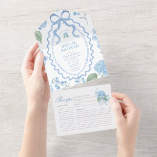 Trendige blaue Hortensien-Brautparty All In One Einladung