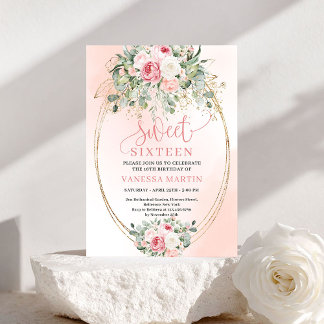 Trendige Blush- und Gold-Sweet-Sixteen-Geburtstags Einladung