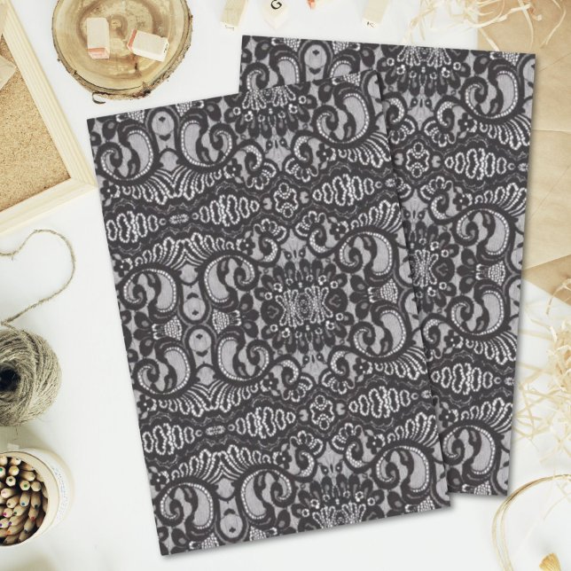 trendige böhmische, mädchenhafte Pariser Schwarze  Seidenpapier (trendy bohemian girly Parisian black lace Tissue Paper)
