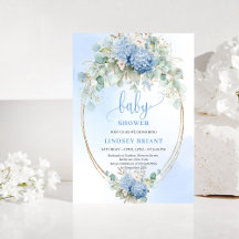 Trendige Boho Blaue Florale Babyparty-Einladung