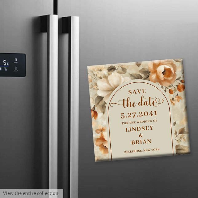 Trendige Boho Kupfer Elfenbein Oliv Blumen Wichtig Magnet (Trendy Boho Copper Ivory Olive Floral Save Date magnet )