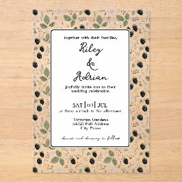Trendige Brombeer-Lavendel-Blumen-Hochzeit im Früh Acryleinladungen