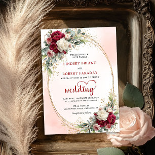 Trendige Burgunder Boho Chic Florale Hochzeits-Ein Einladung