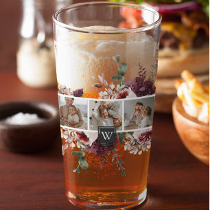 Trendige Collage Familienfoto Bunte Blumen Geschen Glas
