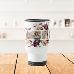 Trendige Collage Familienfoto Bunte Blumen Geschen Reisebecher