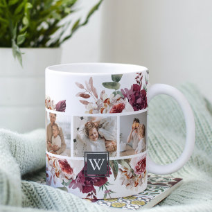 Trendige Collage Familienfoto Bunte Blumen Geschen Tasse
