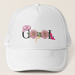 Trendige Cool Girl Blumen Hohe Absätze & Hut Truckerkappe