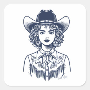 Trendige Cowgirl Western Line Art Quadratischer Aufkleber