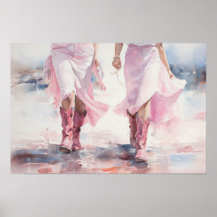 Trendige Cowgirls Stiefel Wasserfarbe beim Spazier Poster