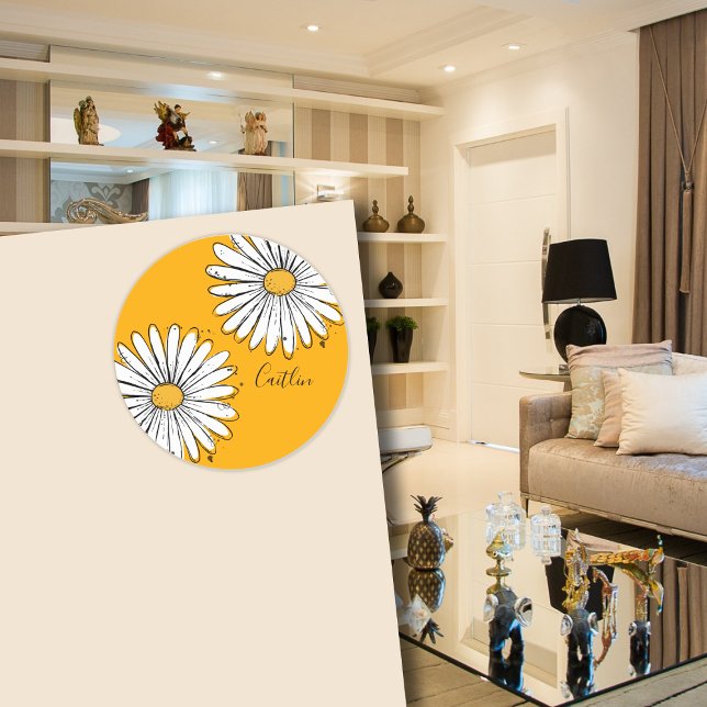 Trendige Daisy Orange Ink Art Runder Aufkleber (Von Creator hochgeladen)