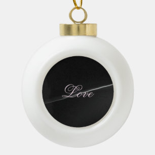Trendige Dark Grey Wave Love Hochzeit Kalligrafie Keramik Kugel-Ornament