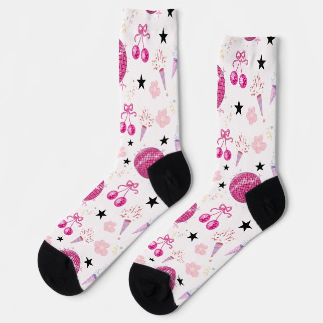 Trendige Disco-Feier-Party Nahtloses Muster Socken (Linkes Detail)