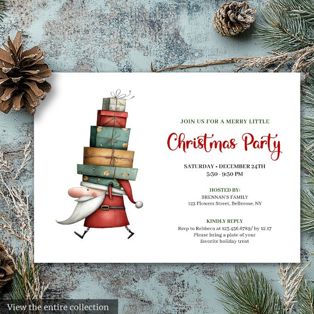Trendige eigenartige Weihnachtsmann-Wasserfarben-P Einladung (Trendy Quirky Santa Watercolor Party Invitation)