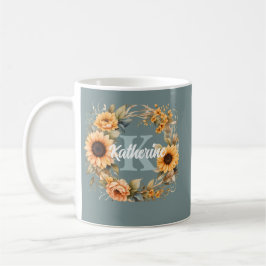 Trendige Elegante Aquarellfarben-Blume Monogramm Kaffeetasse