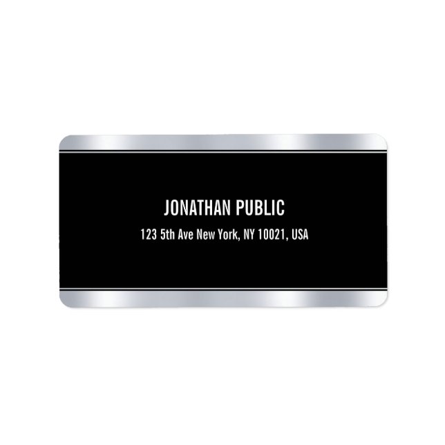 Trendige Elegante Moderne Glamour Schwarz und Silb Adressaufkleber (Vorne)