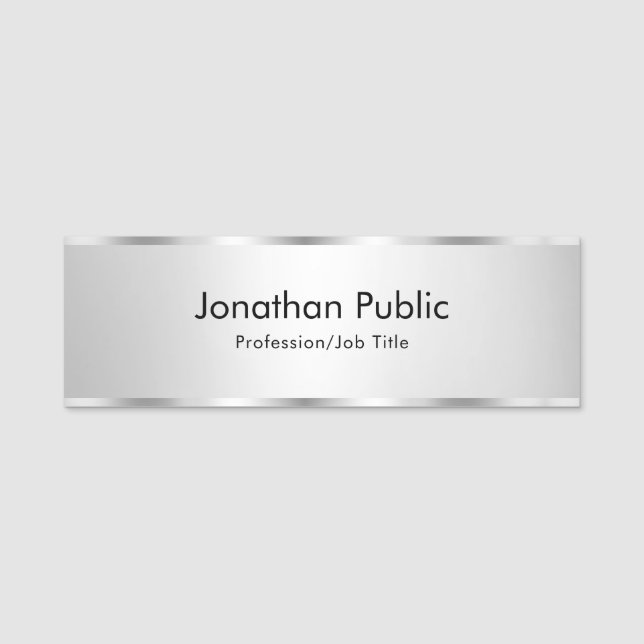 Trendige Elegante moderne Template-Imitate Silver  Namensschild (Vorderseite)