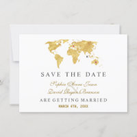Trendige Elegante Zielort Gold Weltkarte Hochzeit