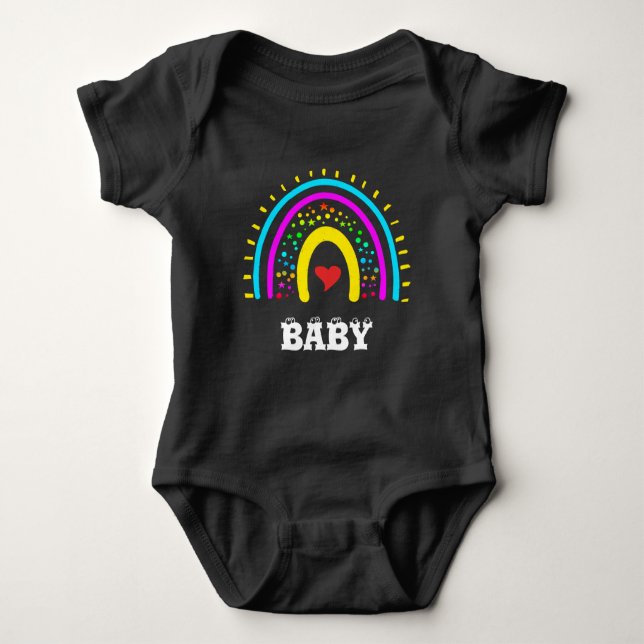 trendige, farbenfrohe Regenbogenkur-Baby-Liebe Baby Strampler (Vorderseite)
