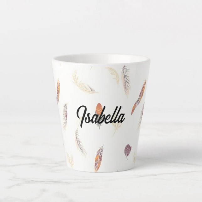 Trendige Federn Luxus-Boho-Kollektion Milchtasse (Vorderseite)