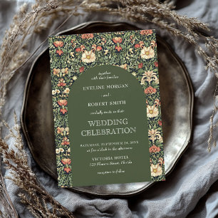 Trendige floral Art Nouveau William Morris Hochzei Einladung
