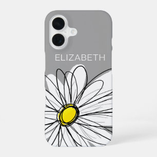 Trendige Floral Daisy mit grauem gelben benutzerde iPhone 16 Hülle