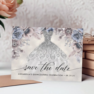 Trendige florale Foto Quinceañera Save-The-Date-Ka Postkarte