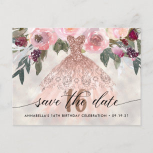 Trendige florale Foto-Süße-16-Save-the-Date-Karten Postkarte
