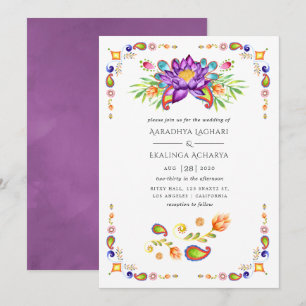 Trendige florale Paisley-Indische Hochzeit Einladung