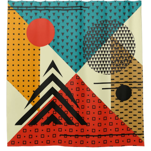 Trendige geometrische Elemente. Retrostil, PA Duschvorhang (Vorderseite)